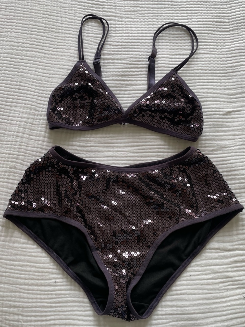 Urban Outfitters Sequin Sparkly Bralette and High-Waist Briefs - Dark Purple